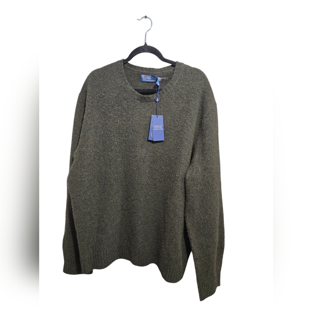 Polo Ralph Lauren Wool Cashmere Blend Sweater Suede Elbow Patch Green Men Sz 2XL